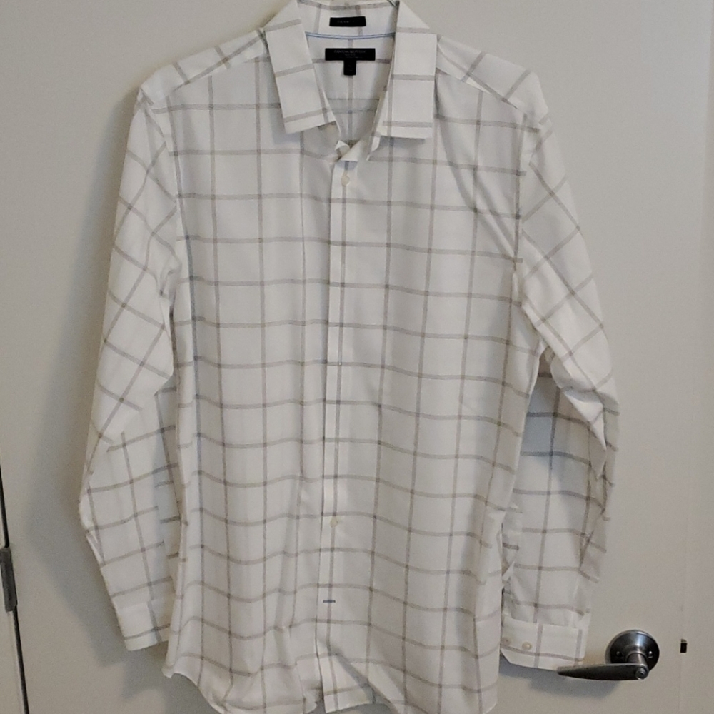 Banana Republic Dress Shirt Wh w/ Br Check XLT